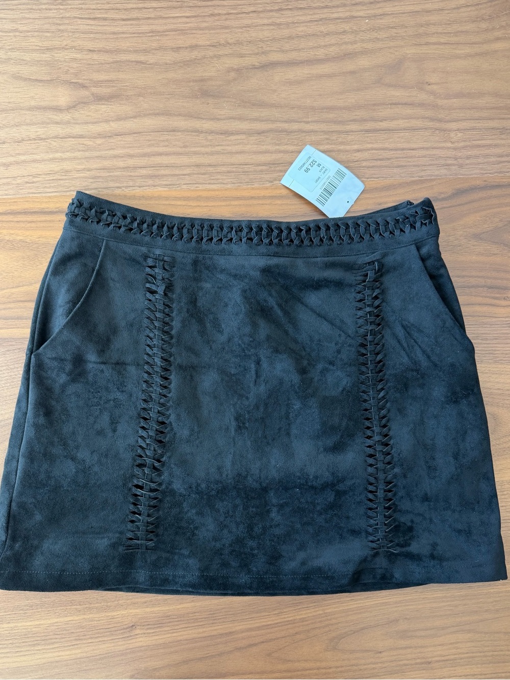 Forever 21 Black Faux-Suede Mini Skirt with Braided Trim